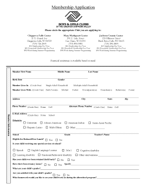 Boys & Girls Club Membership Application
