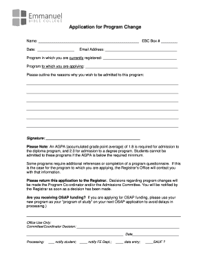 Program Change Application Form