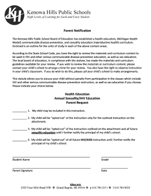Michigan Parent Notification for Sexuality Education