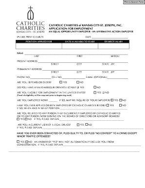 Catholic Charities Employment Application