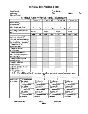 Personal Information and Medical History Form