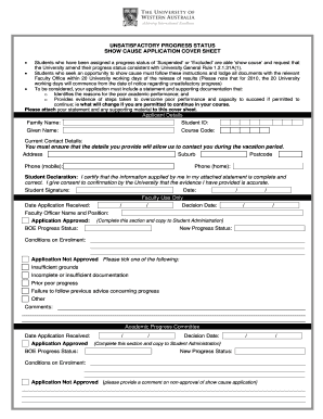 Show Cause Application Cover Sheet