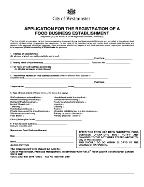 Food Business Establishment Registration Form