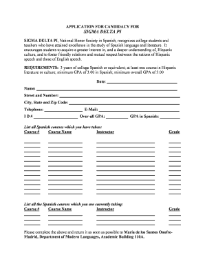 Sigma Delta Pi Candidacy Application Form