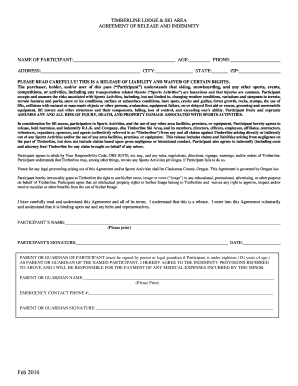 Timberline Ski Area Release and Indemnity Agreement