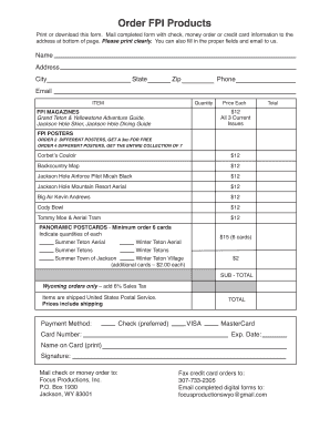 FPI Products Order Form