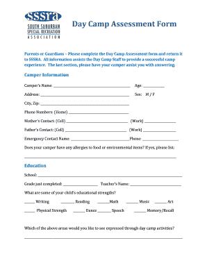 Day Camp Assessment Form
