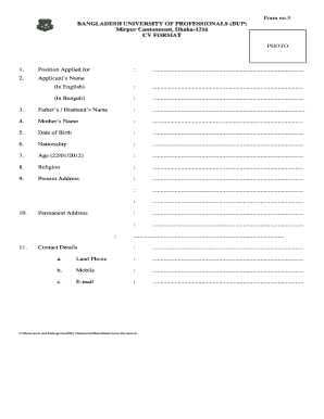 Bangladesh University of Professionals CV Format