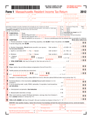 Massachusetts Resident Income Tax Return Form 1 2012