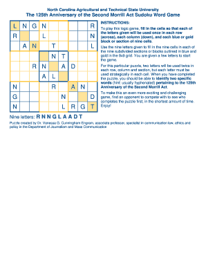 North Carolina Agricultural and Technical State University Sudoku Word Game