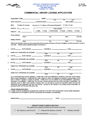 Kentucky Commercial Driver License Application