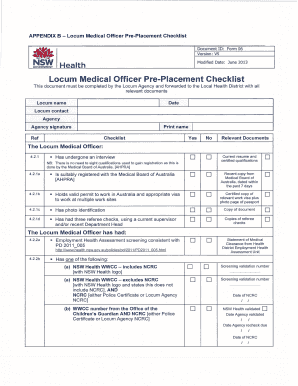 APPENDIX B Locum Medical Officer Pre-Placement Checklist