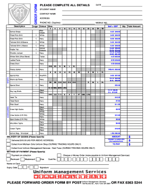 School Uniform Order Form