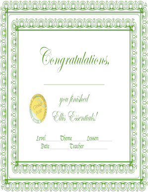 Ellis Essentials Completion Certificate