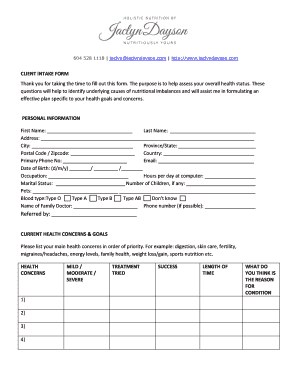 Client Intake Form for Nutritional Assessment