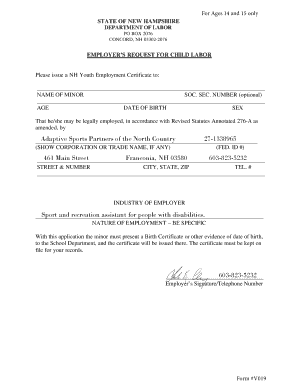 New Hampshire Youth Employment Certificate Request