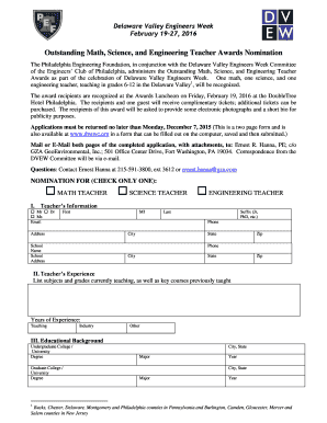 Outstanding Math Science Engineering Teacher Awards Nomination