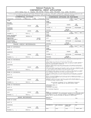 National Products Inc Confidential Credit Application
