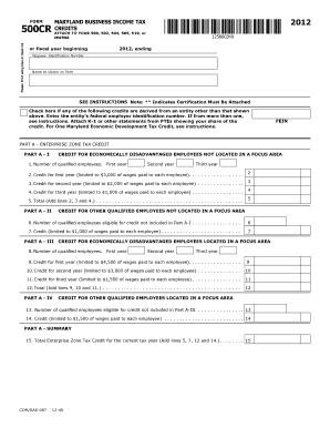 Maryland Business Income Tax Credits Form 500CR