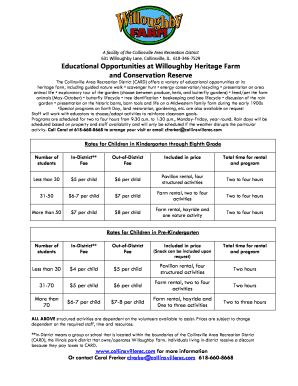 Willoughby Farm Educational Program Registration Form