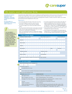 Life events cover application form