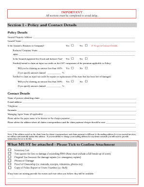 Tenant Contents Insurance Claim Form