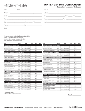 Bible-in-Life Winter 2014/15 Curriculum Order Form