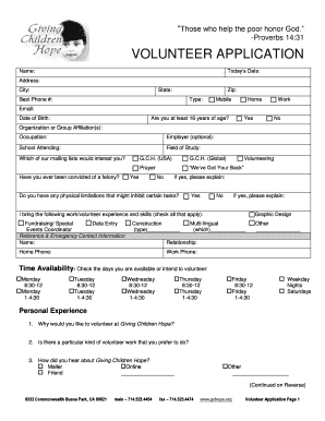 Giving Children Hope Volunteer Application