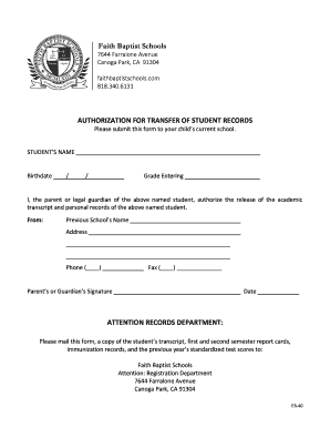 Authorization for Transfer of Student Records