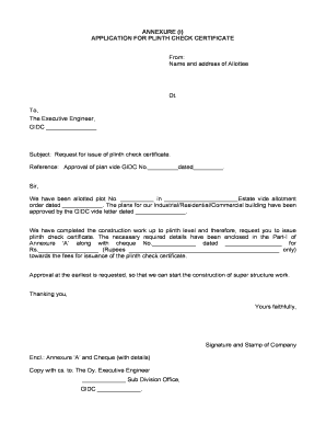 Application for Plinth Check Certificate