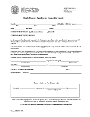 California Student Apartment Request to Vacate Form