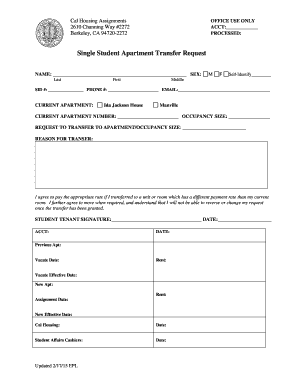 Single Student Apartment Transfer Request