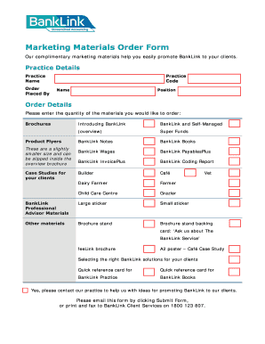 BankLink Marketing Materials Order Form