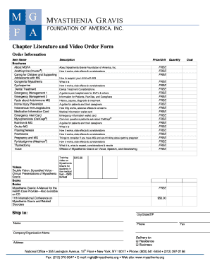 Myasthenia Gravis Foundation of America Order Form