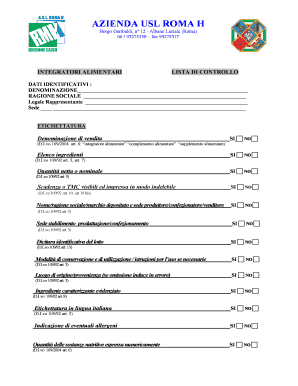 Lista di controllo integratori alimentari