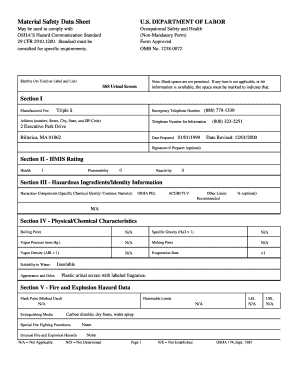 OSHA Material Safety Data Sheet