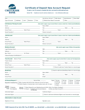 Certificate of Deposit New Account Request