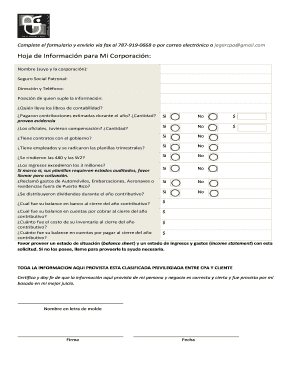 Hoja de Información para Mi Corporación