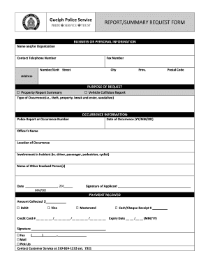 Guelph Police Service Report Summary Request Form