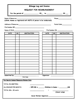 Mileage form template - Mileage Log and Invoice - Okanagan Foster Parents Association