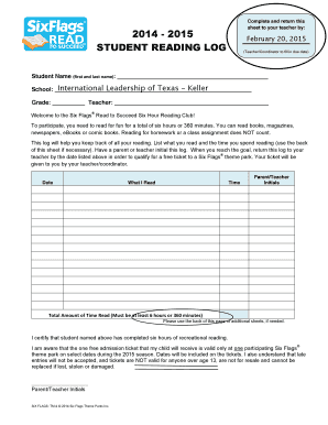 2014 - 2015 student reading log - International Leadership of Texas - keller iltexas