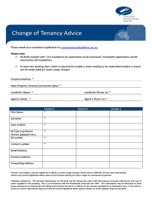 Change of Tenancy Advice Form