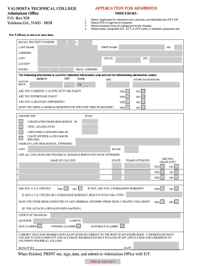 Valdosta Technical College Application Form