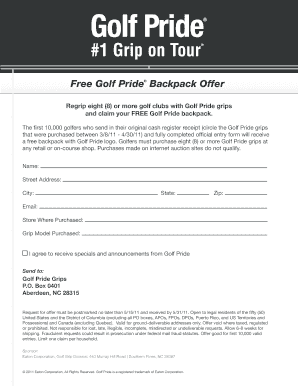 Golf Pride Backpack Offer Form