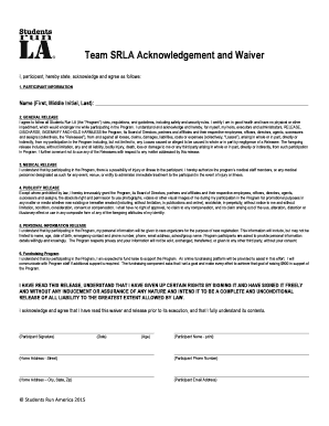 Team SRLA Acknowledgement and Waiver
