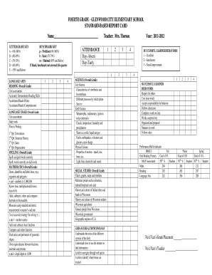 Fourth Grade Report Card