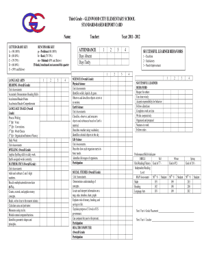 Third Grade Report Card