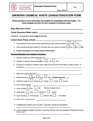 Unknown Chemical Waste Characterization Form