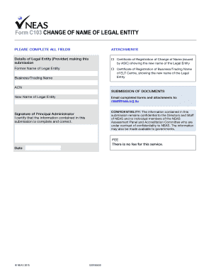 Change of Name of Legal Entity