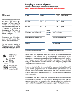 Autopay Program Authorization Agreement